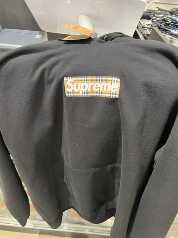 Supreme Burberry Box Logo Hooded Sweatshirt Black